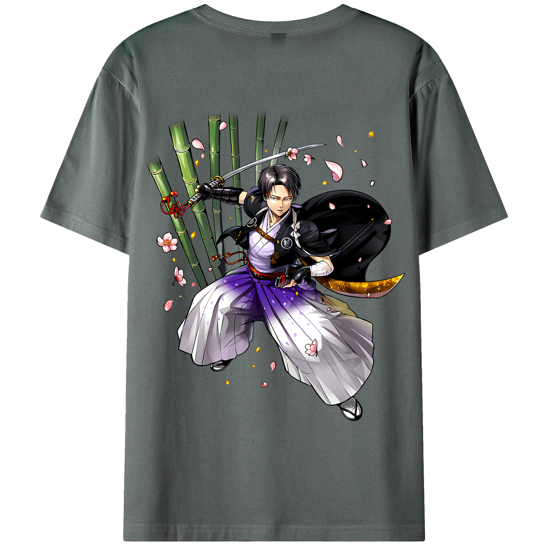 （画像用） 進撃の巨人 リヴァイ·アッカーマン Attack on Titan Levi Ackerman 綿100％ メンズ半袖Tシャツ（バックプリント） 通気性
